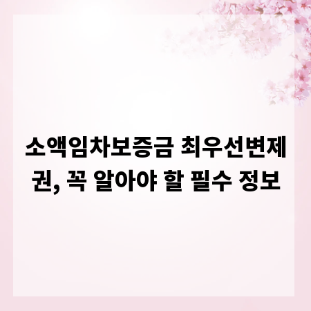 소액임차보증금 최우선변제권, 꼭 알아야 할 필수 정보