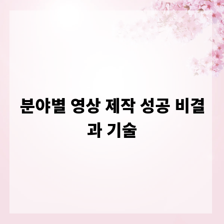 분야별 영상 제작 성공 비결과 기술