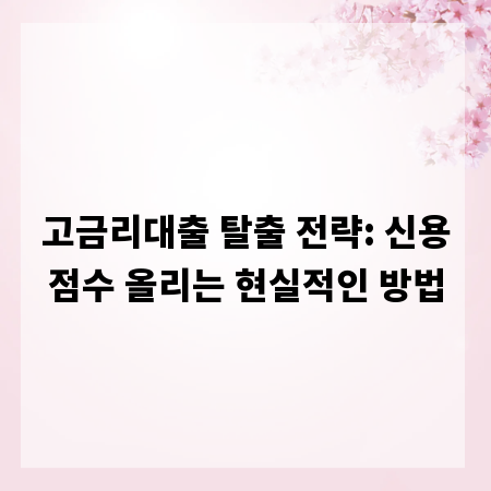 고금리대출 탈출 전략: 신용점수 올리는 현실적인 방법