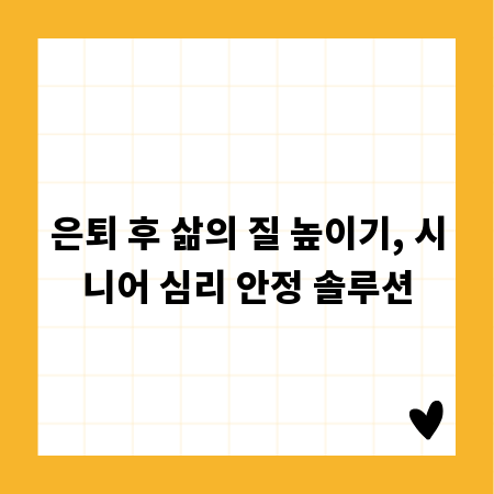 은퇴 후 삶의 질 높이기, 시니어 심리 안정 솔루션