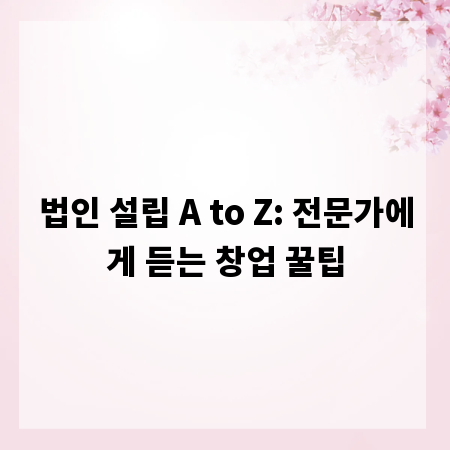 법인 설립 A to Z: 전문가에게 듣는 창업 꿀팁
