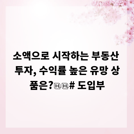 소액으로 시작하는 부동산 투자, 수익률 높은 유망 상품은?

# 도입부