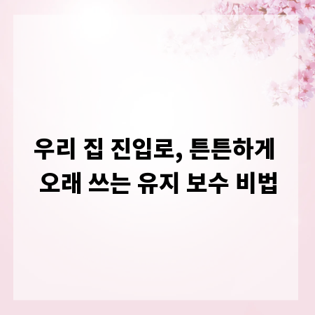 우리 집 진입로, 튼튼하게 오래 쓰는 유지 보수 비법