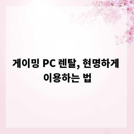 게이밍 PC 렌탈, 현명하게 이용하는 법