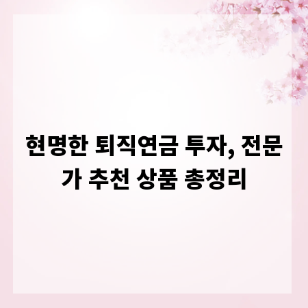현명한 퇴직연금 투자, 전문가 추천 상품 총정리