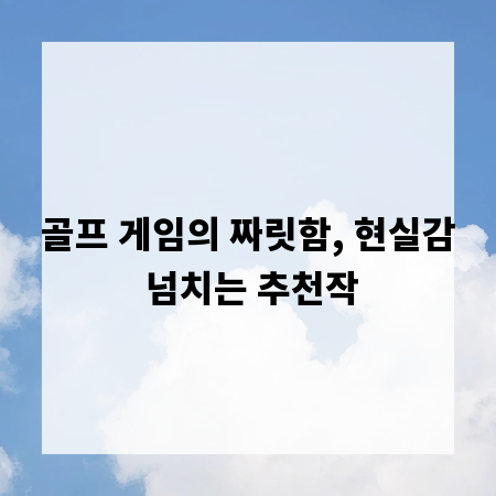 골프 게임의 짜릿함, 현실감 넘치는 추천작
