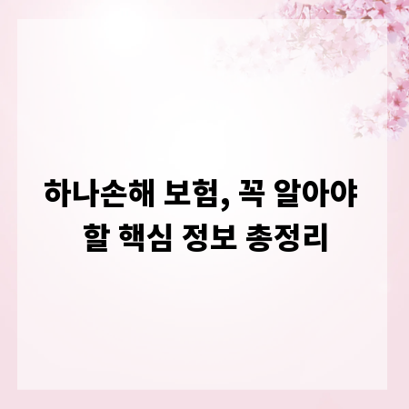 하나손해 보험, 꼭 알아야 할 핵심 정보 총정리