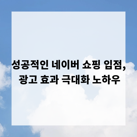 성공적인 네이버 쇼핑 입점, 광고 효과 극대화 노하우