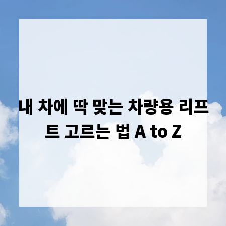내 차에 딱 맞는 차량용 리프트 고르는 법 A to Z