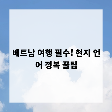 베트남 여행 필수! 현지 언어 정복 꿀팁