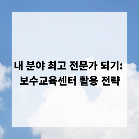 내 분야 최고 전문가 되기: 보수교육센터 활용 전략