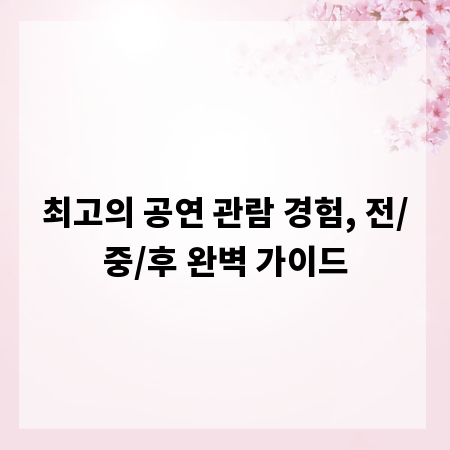 최고의 공연 관람 경험, 전/중/후 완벽 가이드