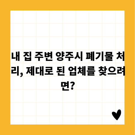 내 집 주변 양주시 폐기물 처리, 제대로 된 업체를 찾으려면?
