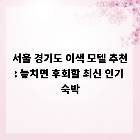 서울 경기도 이색 모텔 추천: 놓치면 후회할 최신 인기 숙박