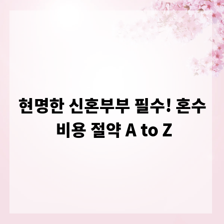 현명한 신혼부부 필수! 혼수 비용 절약 A to Z