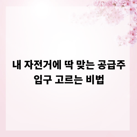 내 자전거에 딱 맞는 공급주입구 고르는 비법