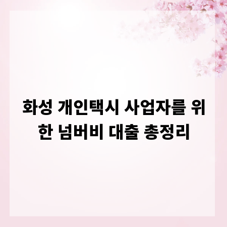 화성 개인택시 사업자를 위한 넘버비 대출 총정리