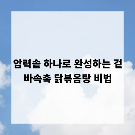 압력솥 하나로 완성하는 겉바속촉 닭볶음탕 비법