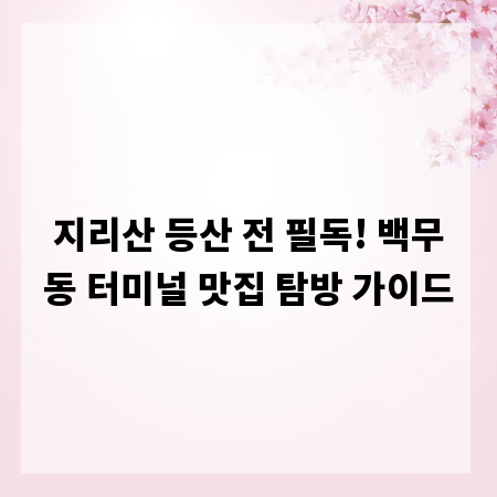 지리산 등산 전 필독! 백무동 터미널 맛집 탐방 가이드