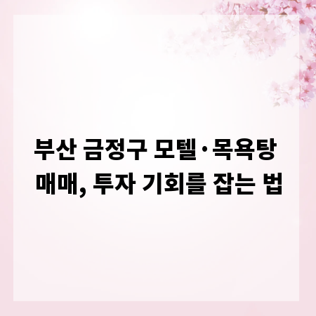 부산 금정구 모텔&middot;목욕탕 매매, 투자 기회를 잡는 법