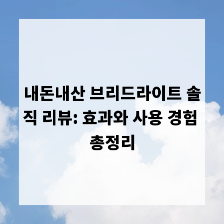 내돈내산 브리드라이트 솔직 리뷰: 효과와 사용 경험 총정리