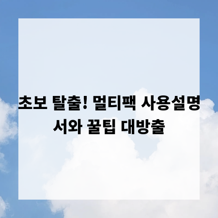 초보 탈출! 멀티팩 사용설명서와 꿀팁 대방출